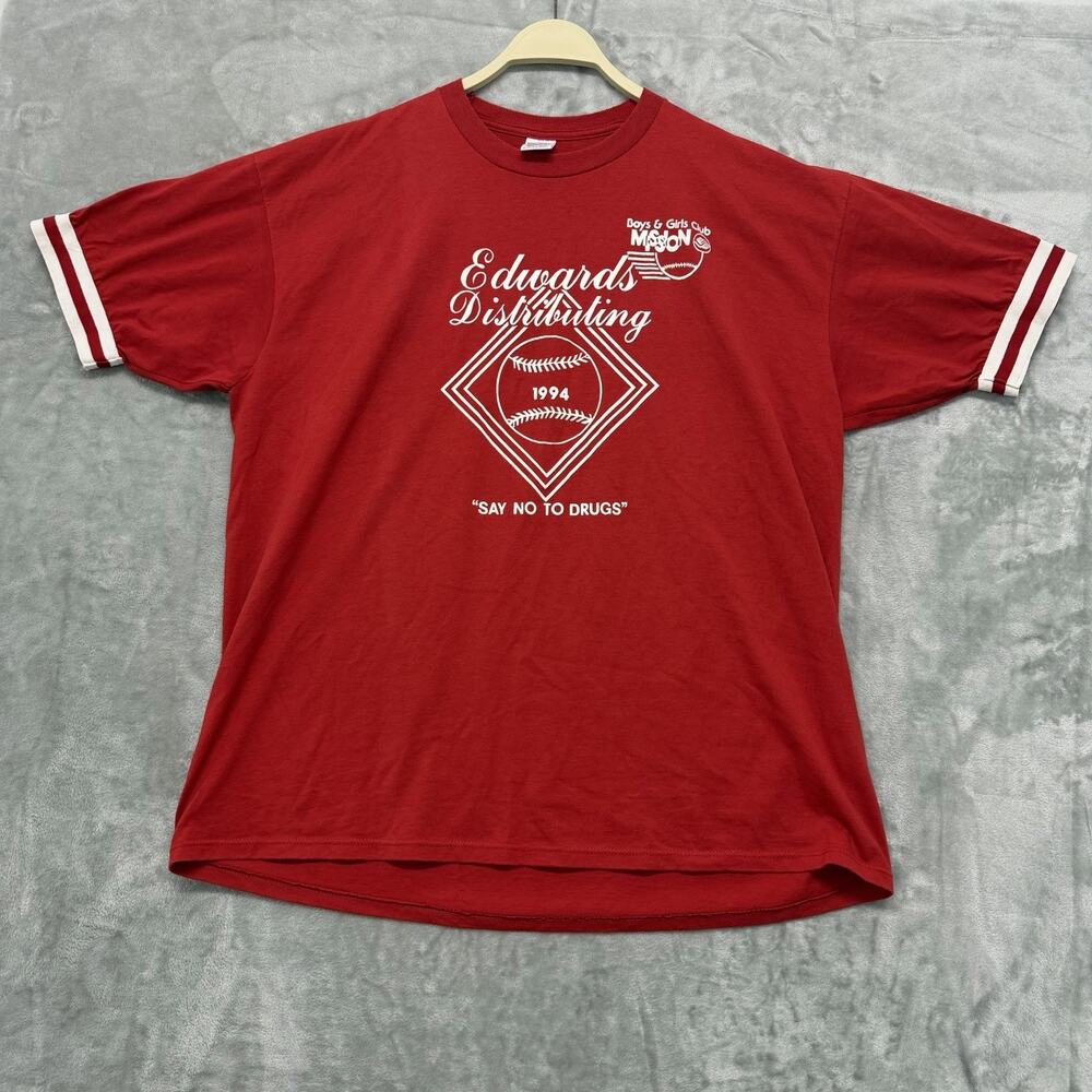 Vintage 90s Jerzees Ringer T Shirt 2XL Red White Blank Edwards Distributing USA